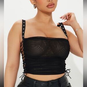Fashion Nova Black Ruched Strap Top